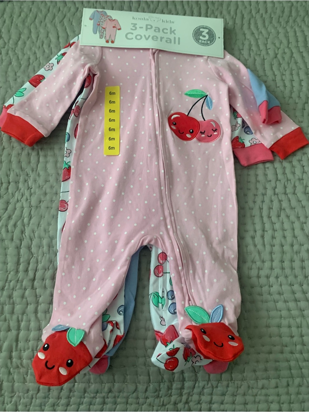 Koala Kids 3-Pack Footie Coveralls - Pink, Red, Blue